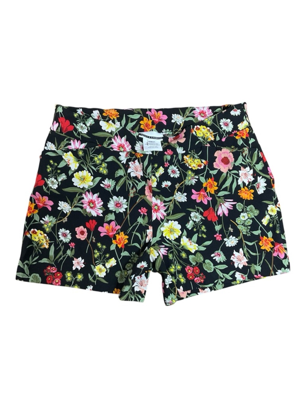 Jules & Leopold Floral Print Pull-On Stretch Shorts - Black Multi - Size XL